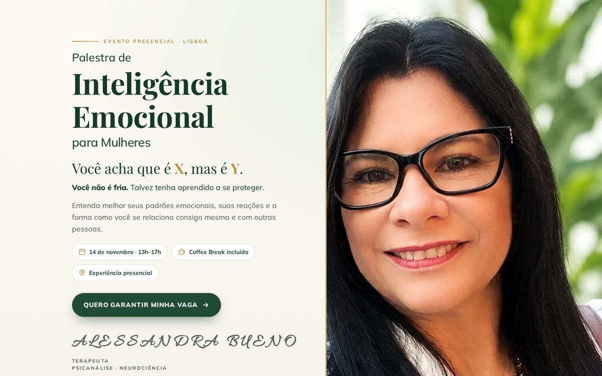Site da palestra de Inteligência Emocional da Dra. Alessandra Bueno, feito pela Raffa Hub, aberto no computador